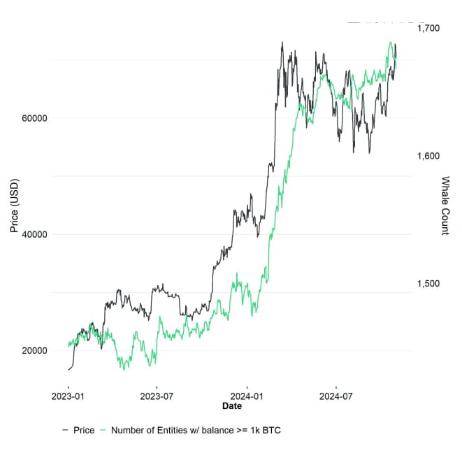 BTC Whale Count vs Price