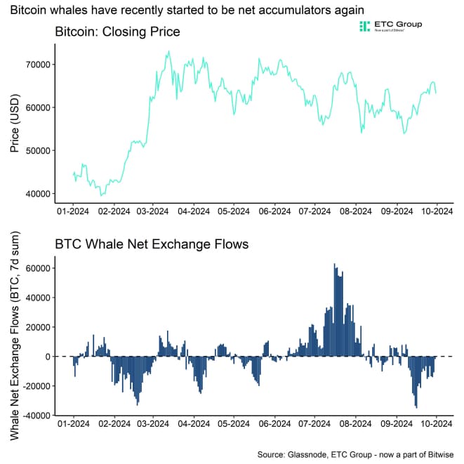 BTC Price vs Whale Net Exchange Flows